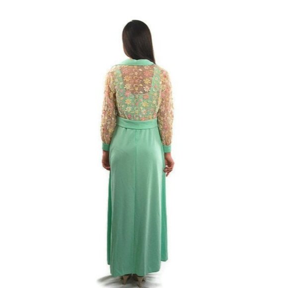 1970s maxi dress with embroidered jacket mint green Size M/L - Picture 4 of 4